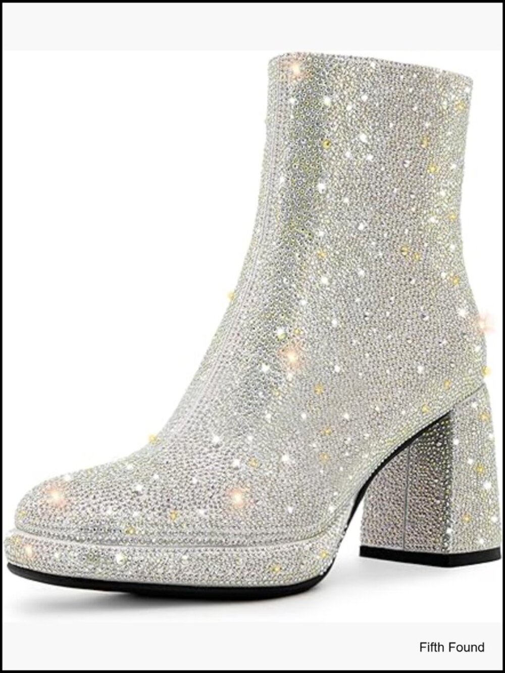 Glitter Ankle Booties with Chunky Heel Sparkly Rhinestone Wedding Boots for